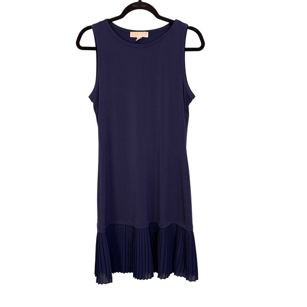 Michael Kors Mini Tank Dress Womens Small Blue Pleated Chiffon Hem Sleeveless